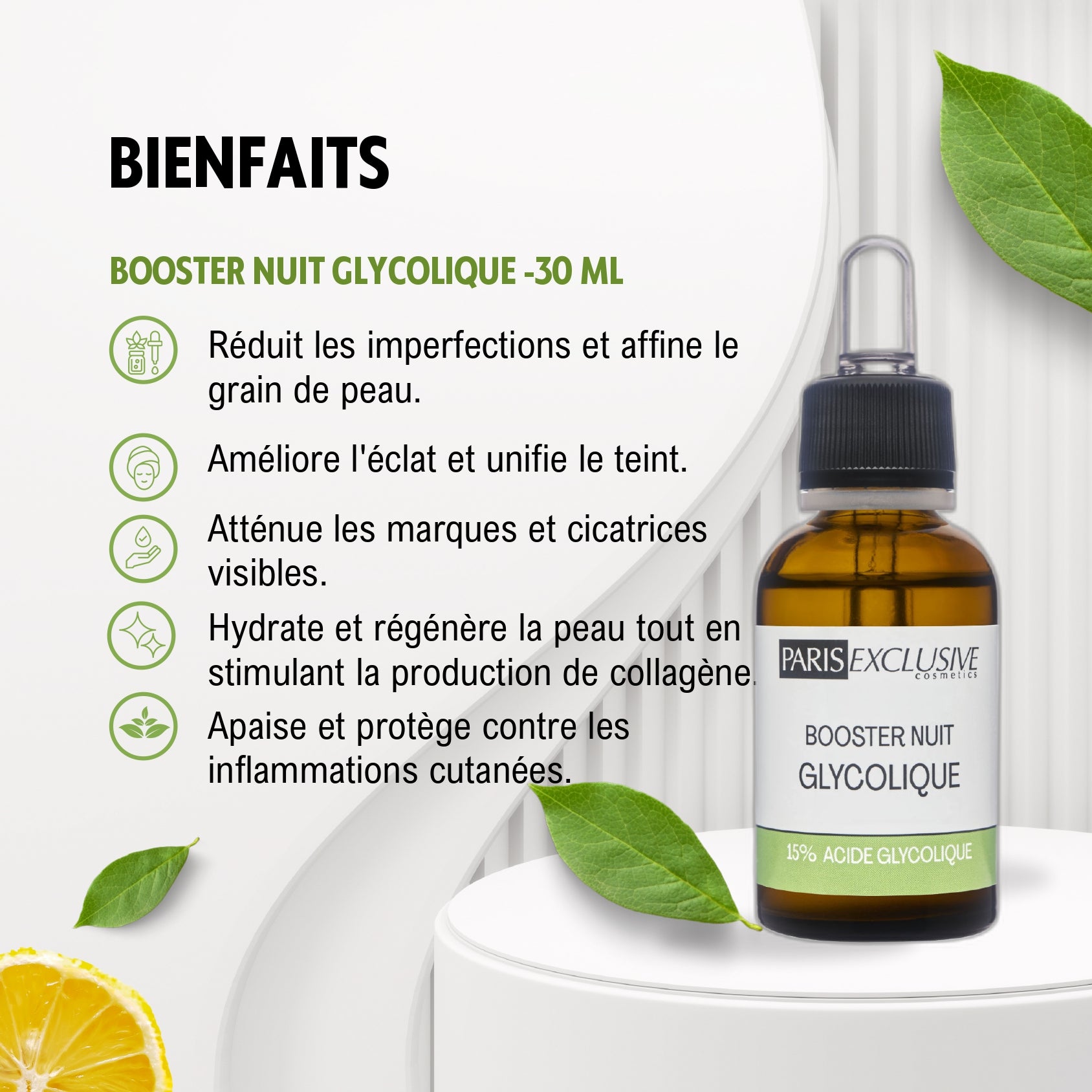 BOOSTER NUIT GLYCOLIQUE 15% - exfoliation et purifiant - 30 ml